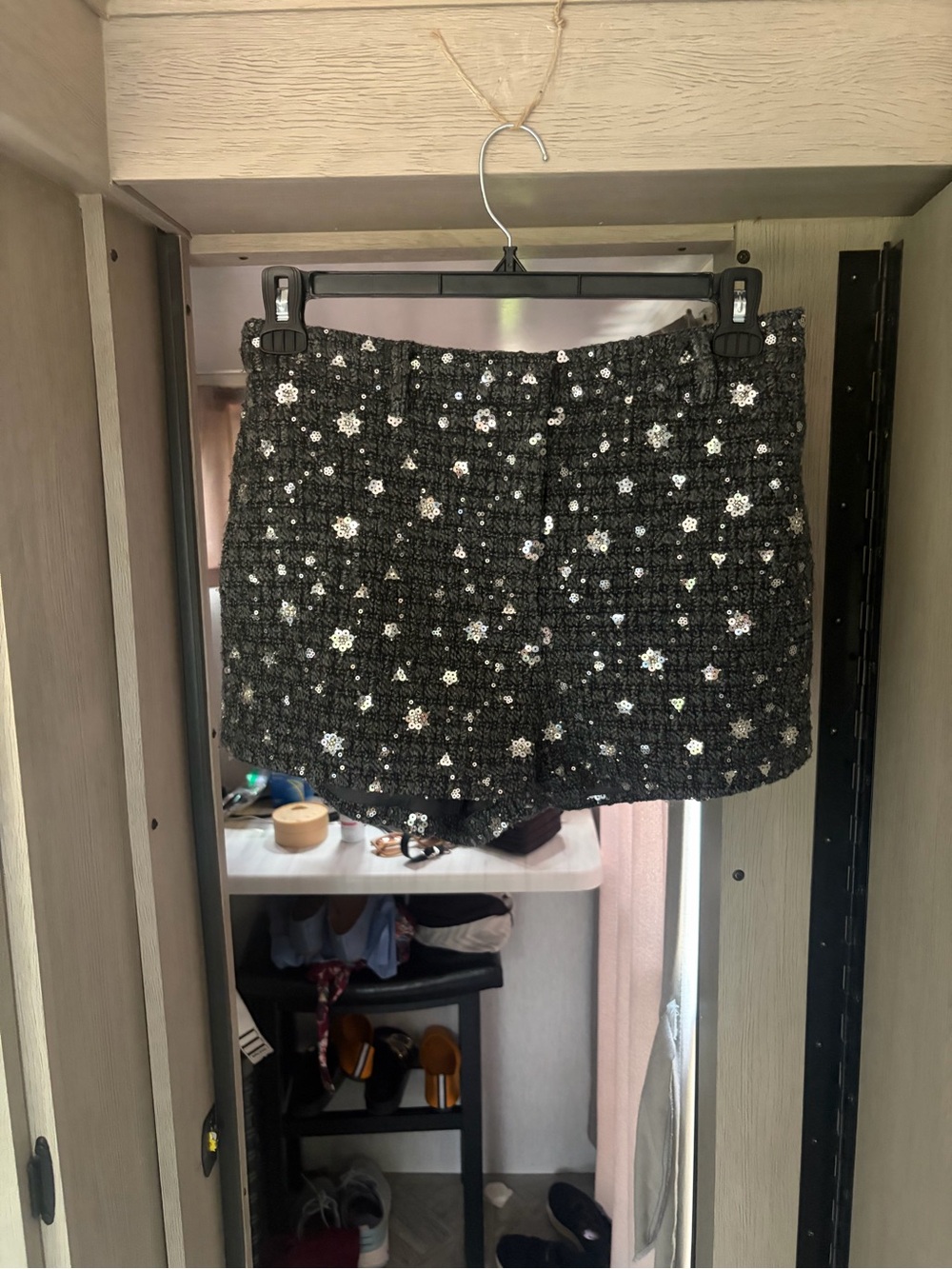 Astr Black Tweed Mini Skirt with Sequin Star Embellishments